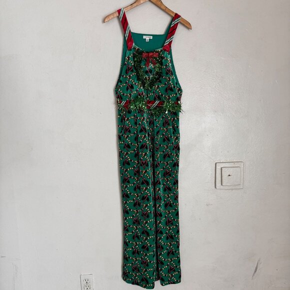 Eyeshadow Christmas womens Jumpsuit size medium Green color straight leg nwot - Picture 1 of 13